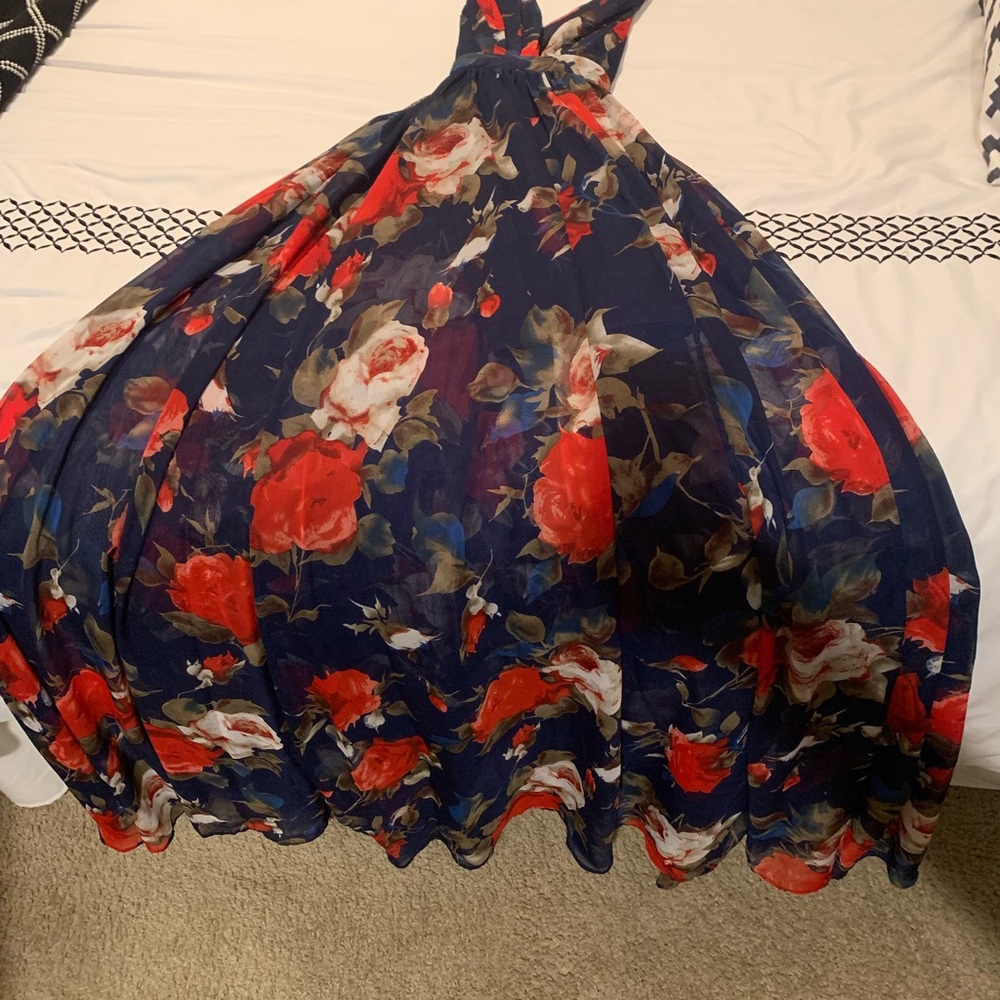Navy Chiffon Formal Prom Dress - Picture 4 of 7